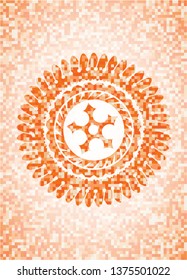 ninja star icon inside abstract emblem, orange mosaic background