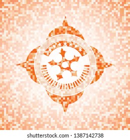 ninja star icon inside abstract orange mosaic emblem