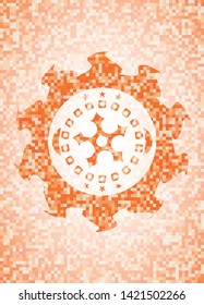 ninja star icon inside abstract orange mosaic emblem with background