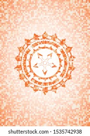 ninja star icon inside abstract orange mosaic emblem with background