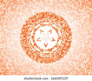 ninja star icon inside abstract emblem, orange mosaic background