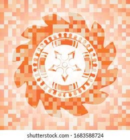 Ninja-Stern-Symbol innerhalb eines abstrakten orangefarbenen Mosaikzeichens mit Hintergrund