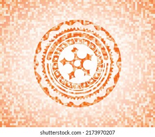 icono de estrella ninja dentro del emblema abstracto de mosaico naranja con fondo. 
