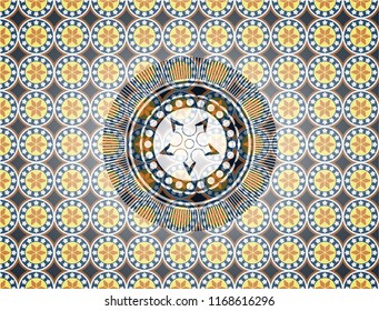 ninja star icon inside arabesque style badge. arabic decoration.