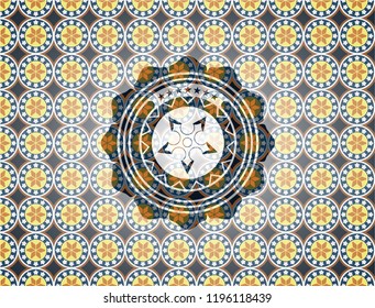 ninja star icon inside arabesque badge. arabic decoration.