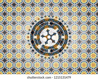ninja star icon inside arabesque style emblem. arabic decoration.