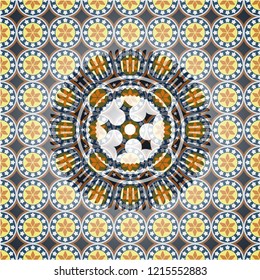 ninja star icon inside arabesque badge background. arabic decoration.