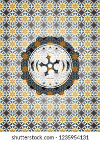 ninja star icon inside arabesque badge background. arabic decoration.
