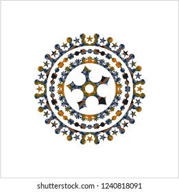 ninja star icon inside arabesque badge. arabic decoration.