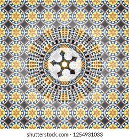 ninja star icon inside arabesque badge background. arabic decoration.