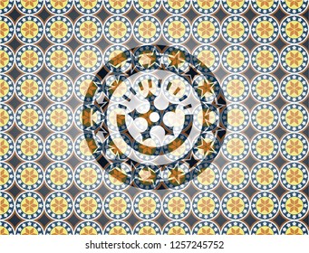 ninja star icon inside arabesque emblem. arabic decoration.