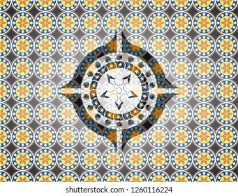 ninja star icon inside arabesque style badge. arabic decoration.
