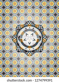 ninja star icon inside arabesque badge. arabic decoration.