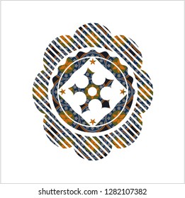 ninja star icon inside arabesque emblem background. arabic decoration.