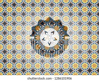 ninja star icon inside arabesque style emblem. arabic decoration.