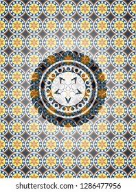 ninja star icon inside arabesque badge. arabic decoration.