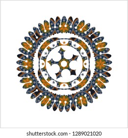 ninja star icon inside arabesque badge. arabic decoration.
