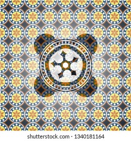 ninja star icon inside arabesque style emblem. arabic decoration.