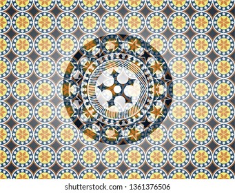 ninja star icon inside arabesque style badge. arabic decoration.