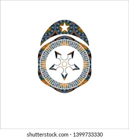 ninja star icon inside arabesque emblem background. arabic decoration.