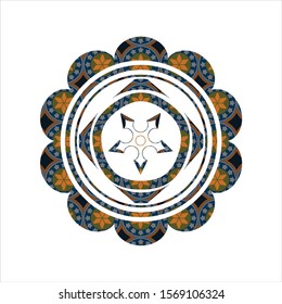 ninja star icon inside arabesque style emblem. arabic decoration.