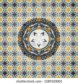 ninja star icon inside arabesque emblem background. arabic decoration.