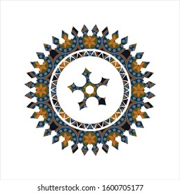 ninja star icon inside arabesque badge. arabic decoration.