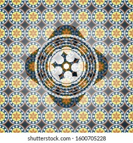 ninja star icon inside arabesque style emblem. arabic decoration.