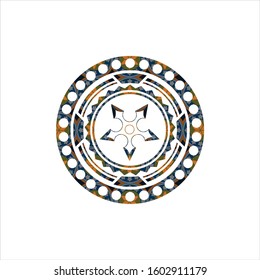 ninja star icon inside arabesque style emblem. arabic decoration.
