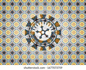 ninja star icon inside arabesque style emblem. arabic decoration.