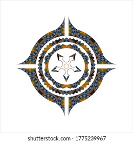 ninja star icon inside arabesque badge background. arabic decoration. 