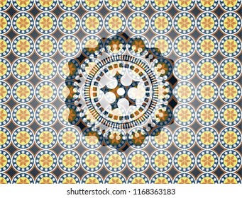 ninja star icon inside arabic style emblem. Arabesque decoration.