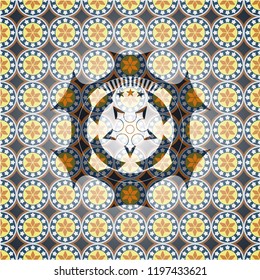 ninja star icon inside arabic emblem. Arabesque decoration.