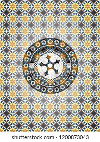ninja star icon inside arabic emblem background. Arabesque decoration.