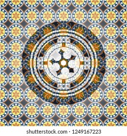 ninja star icon inside arabic emblem. Arabesque decoration.