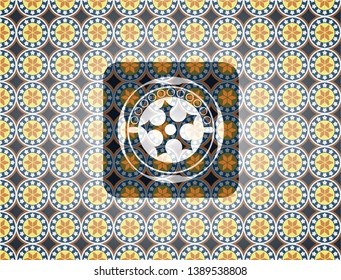 ninja star icon inside arabic badge. Arabesque decoration.