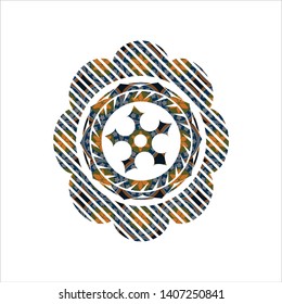 ninja star icon inside arabic style badge. Arabesque decoration.