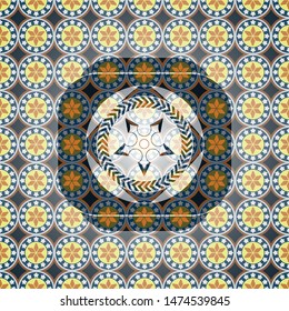 ninja star icon inside arabic style badge. Arabesque decoration.