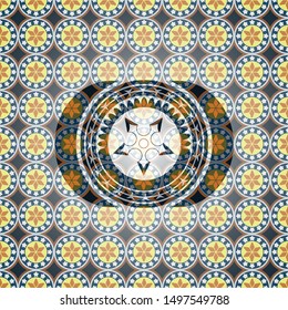 ninja star icon inside arabic badge. Arabesque decoration.
