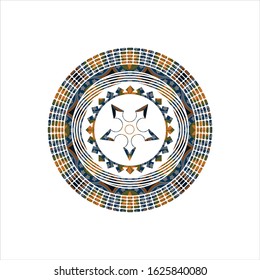 ninja star icon inside arabic style emblem. Arabesque decoration.