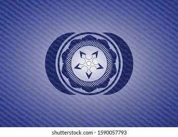 ninja star icon inside badge with jean texture