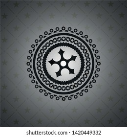 ninja star icon inside black emblem. Vintage.
