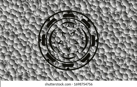 ninja star icon inside black emblem with bubbles background. Vector Illustration. Detailed.