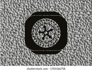 ninja star icon inside black emblem with grey bubbles background. Vintage. Vector Illustration. Detailed.