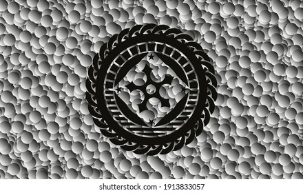 ninja star icon inside black emblem with bubbles background. Vector Illustration. Detailed. 