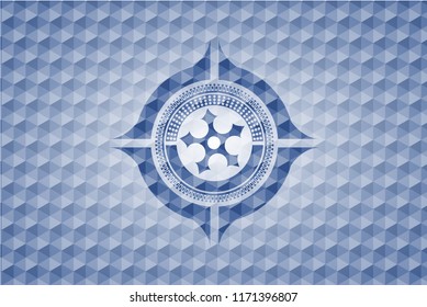 ninja star icon inside blue polygonal emblem.