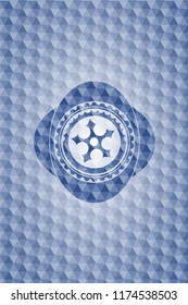 ninja star icon inside blue badge with geometric pattern background.