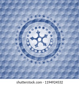 ninja star icon inside blue polygonal emblem.
