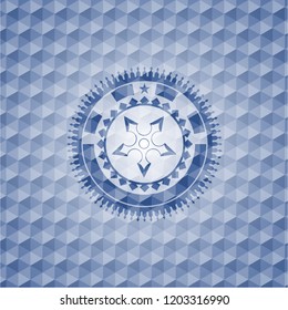 ninja star icon inside blue badge with geometric pattern background.