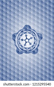 ninja star icon inside blue polygonal emblem.